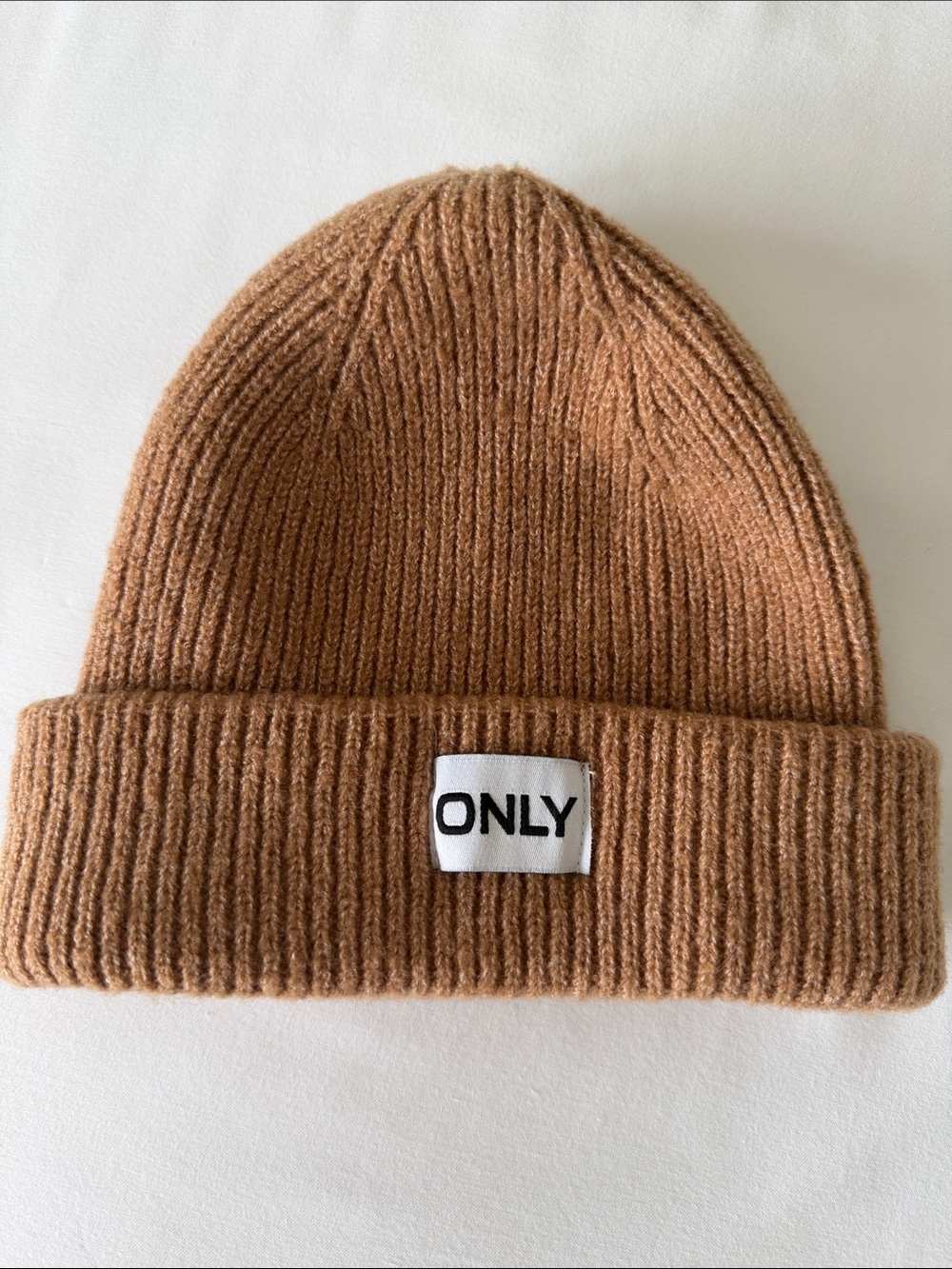 ONLY Ribbed Foldover Beanie in Camel OS